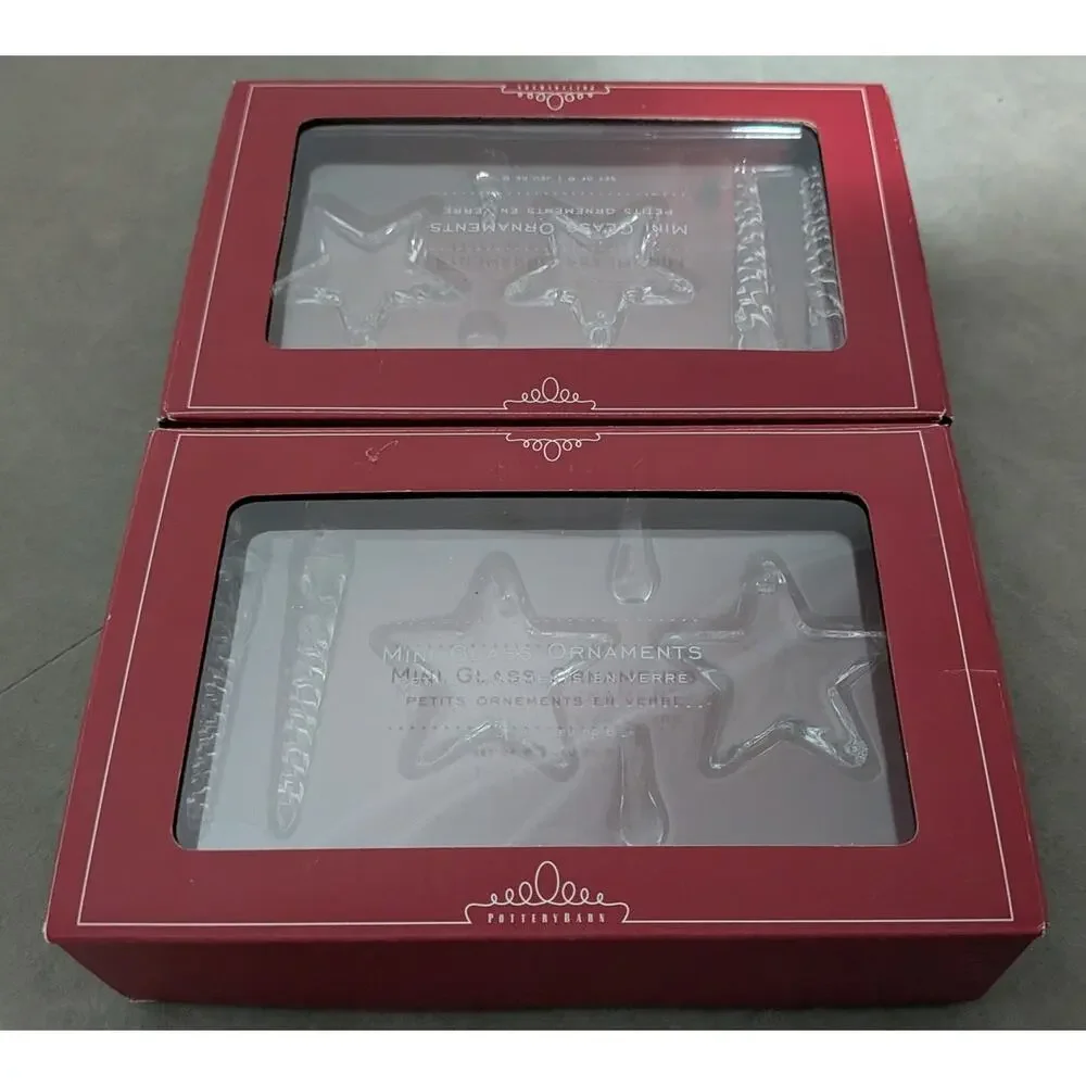 Pottery Barn Mini Glass Christmas Ornaments 2 Boxes Icicles Stars Drops NIB